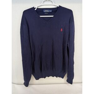 Polo Ralph Lauren Men's Navy Pima Cotton V Neck Sweater Size XL